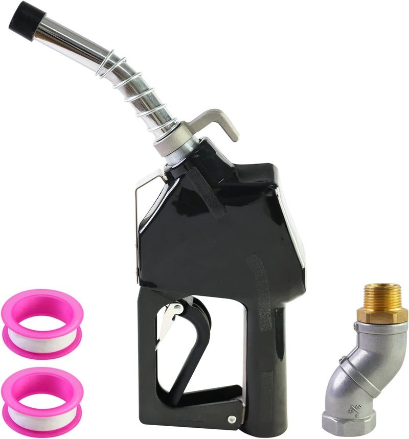 PANCYCW 3/4"Inch NPT Auto Shut Off Black Fuel Nozzle Kit,Fuel Transfer Pump Nozzle W/360° Hose Swivel,13/16" Spout, 3 Gear Padlock,16 GPM for Gasoline, Diesel, Biodiesel up to B20, E15 & Kerosene - Image 1